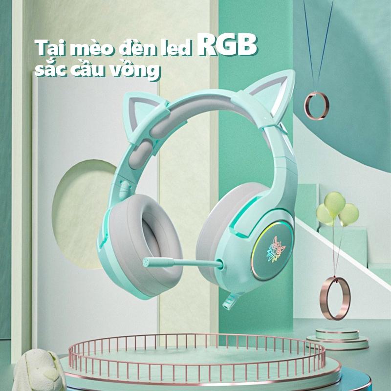 Tai nghe gaming chụp tai chơi game bluetooth tay mèo hồng ONIKUMA K9 có mic RGB PC Điện thoại Laptop Headphone không dây [Hàng chính hãng