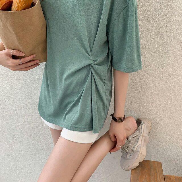 Áo kiểu xoắn eo lệch tà màu XANH TAY LỠ BIGSIZE