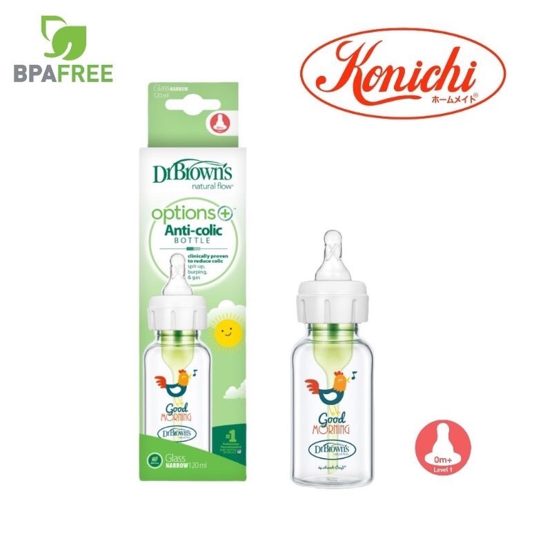 Bình sữa thủy tinh Dr.Brown's Options Plus cổ thường 120ml