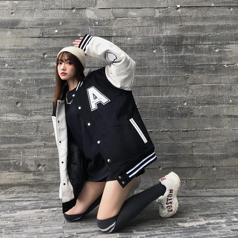 Áo bomber bóng chày chữ A nam nữ CoolZ brand Áo bomber nữ nỉ kiểu bóng chày thời trang Hàn Quốc