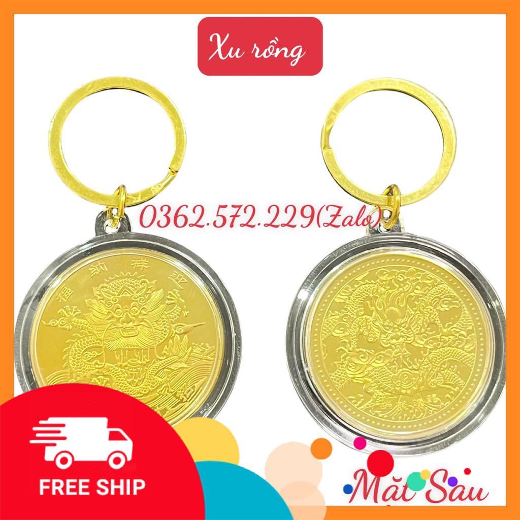 Đồng xu Rồng phong thuỷ may mắn tặng hộp nhung ,móc khóa, túi gấm đỏ may mắn tai lộc
