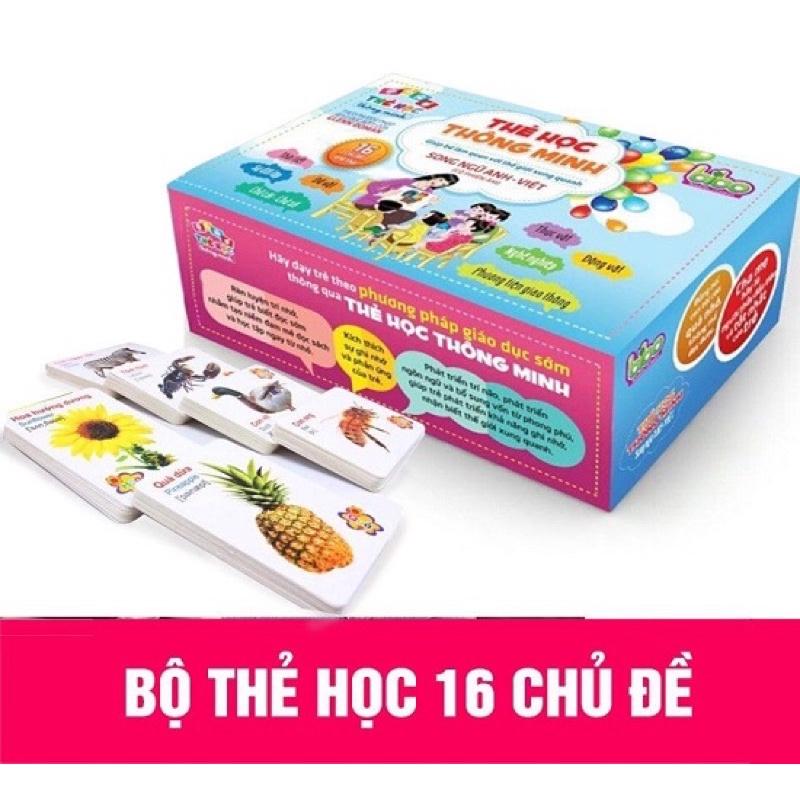 Bộ thẻ học song ngữ gồm 16 chủ đề 416 thẻ thông minh Flashcard cho bé