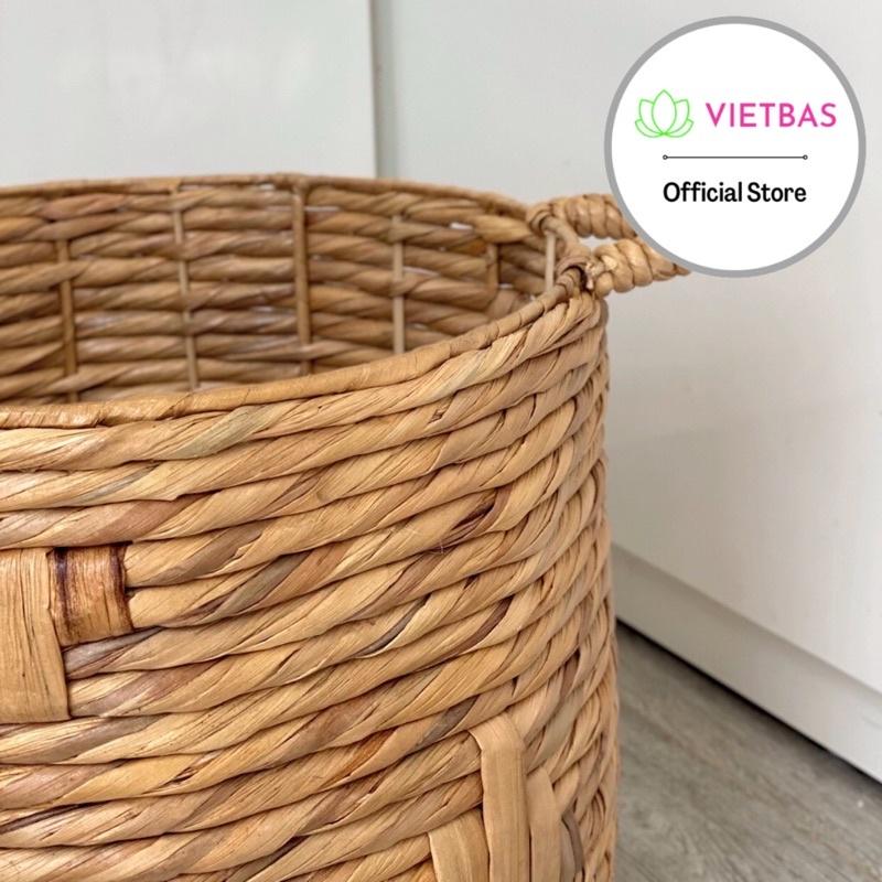 Giỏ lục bình đựng đồ VIETBAS tròn có quai MAU166