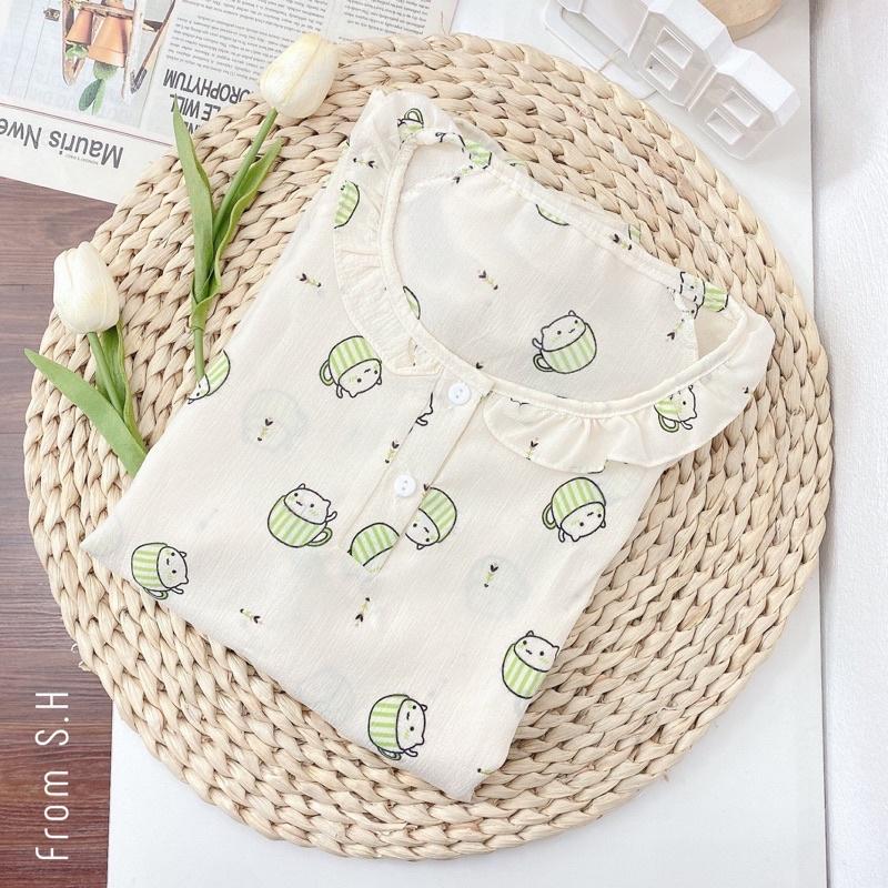 Bộ đồ ngủ nữ bèo dễ thương, bộ đồ pizama có thể mặc như bộ bầu hoặc bộ sau sinh