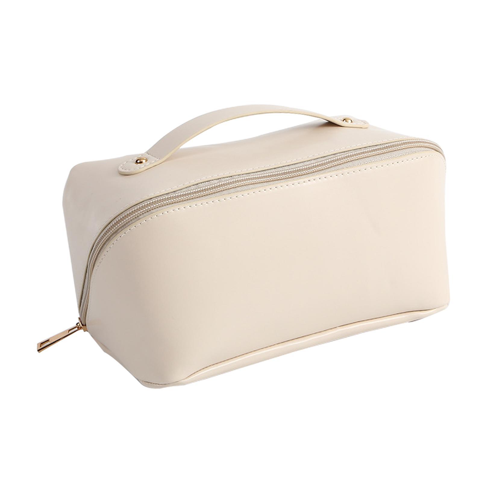 Portable Travel Toiletry Bag PU Leather Handbag Waterproof Women Girls white