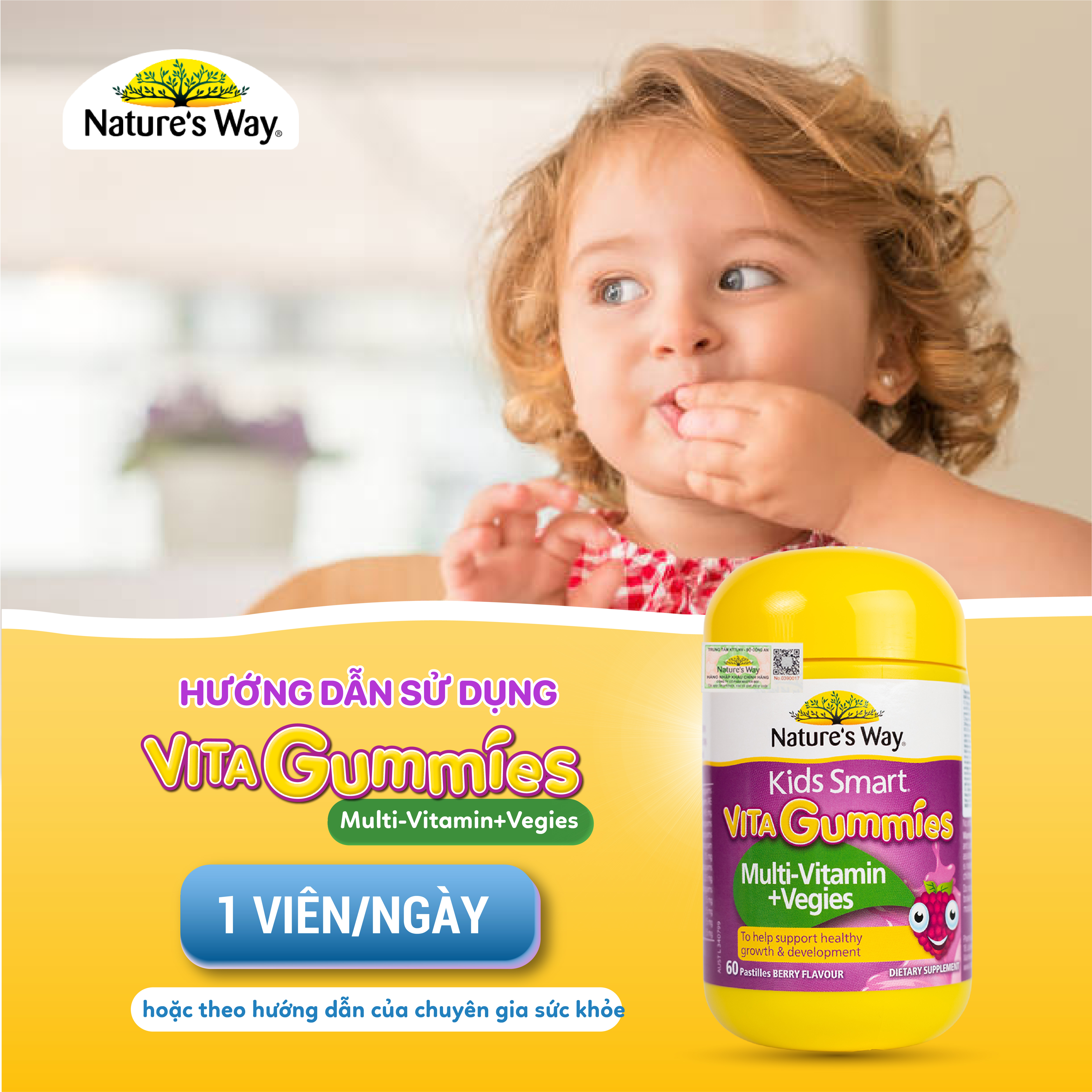 Kẹo Dẻo Vi Chất Vitamin Cho Bé Nature's Way Vita Gummies MultiVitamin+Vegies Bổ Sung Vitamin Và Chất Xơ Cho Bé Hộp 60v