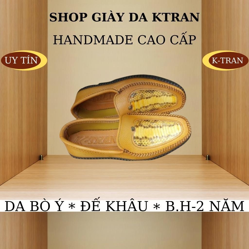 Giày lười nam,giày da nam mã K226 hàng thủ công tinh xảo cao cấp việt nam,kết hợp chất liệu da bò và da trăn màu vàng