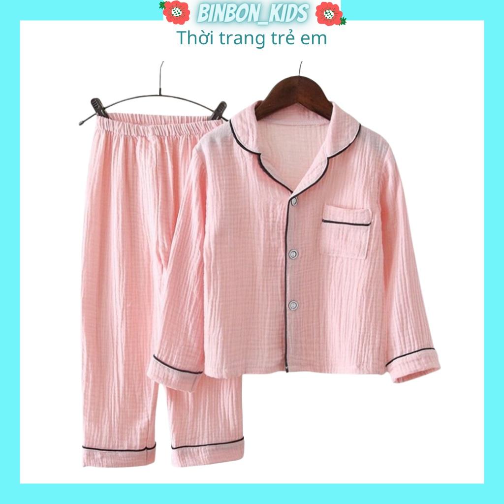 Bộ pijama cho bé trai bé gái Binbon kids, đồ bộ ngủ mặc nhà cho bé chất đũi nhăn siêu mát cho bé từ 7-28kg