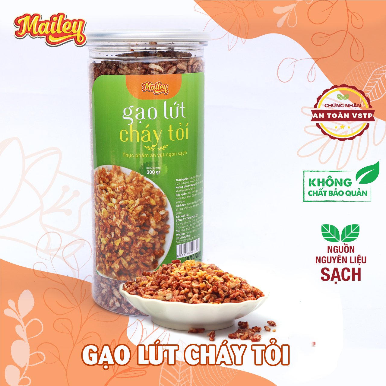 Gạo lứt sấy cháy tỏi ăn liền MAILEY hũ 300G