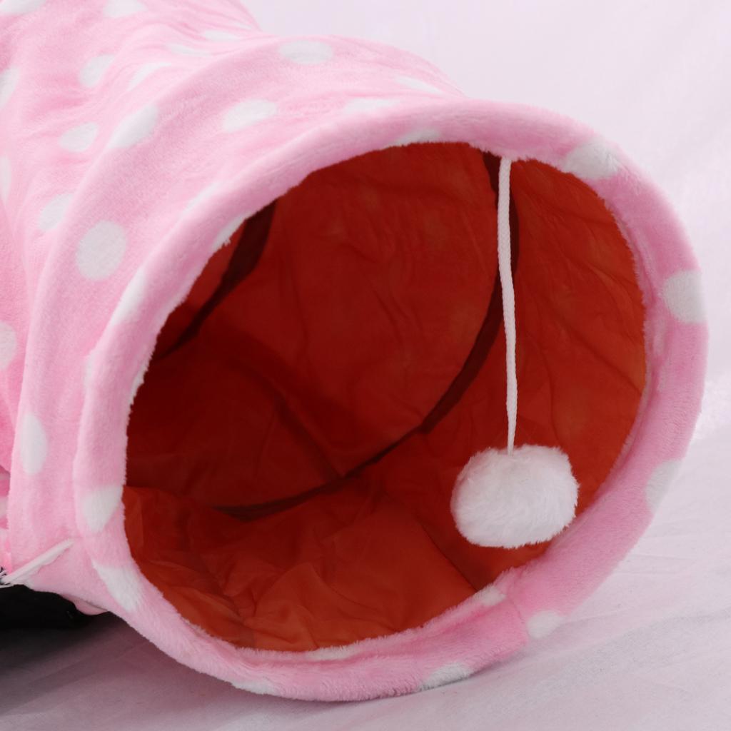 Foldable Cat Tunnel Bed-Kitten Indoor Playing Funny Toy Hanging Fluffy Ball Pink