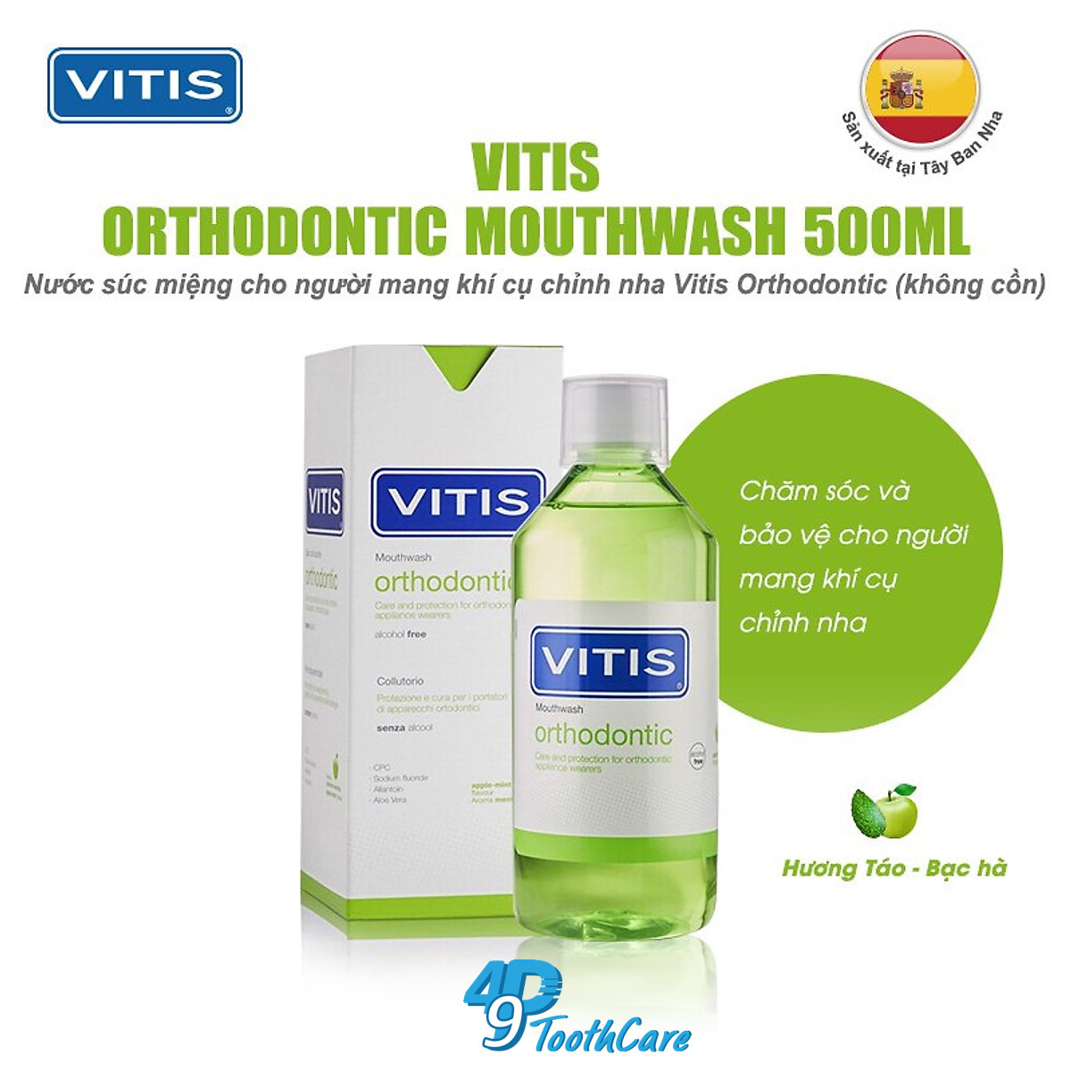 Nước súc miệng cho người mang khí cụ chỉnh nha Vitis Orthodontic 500ml