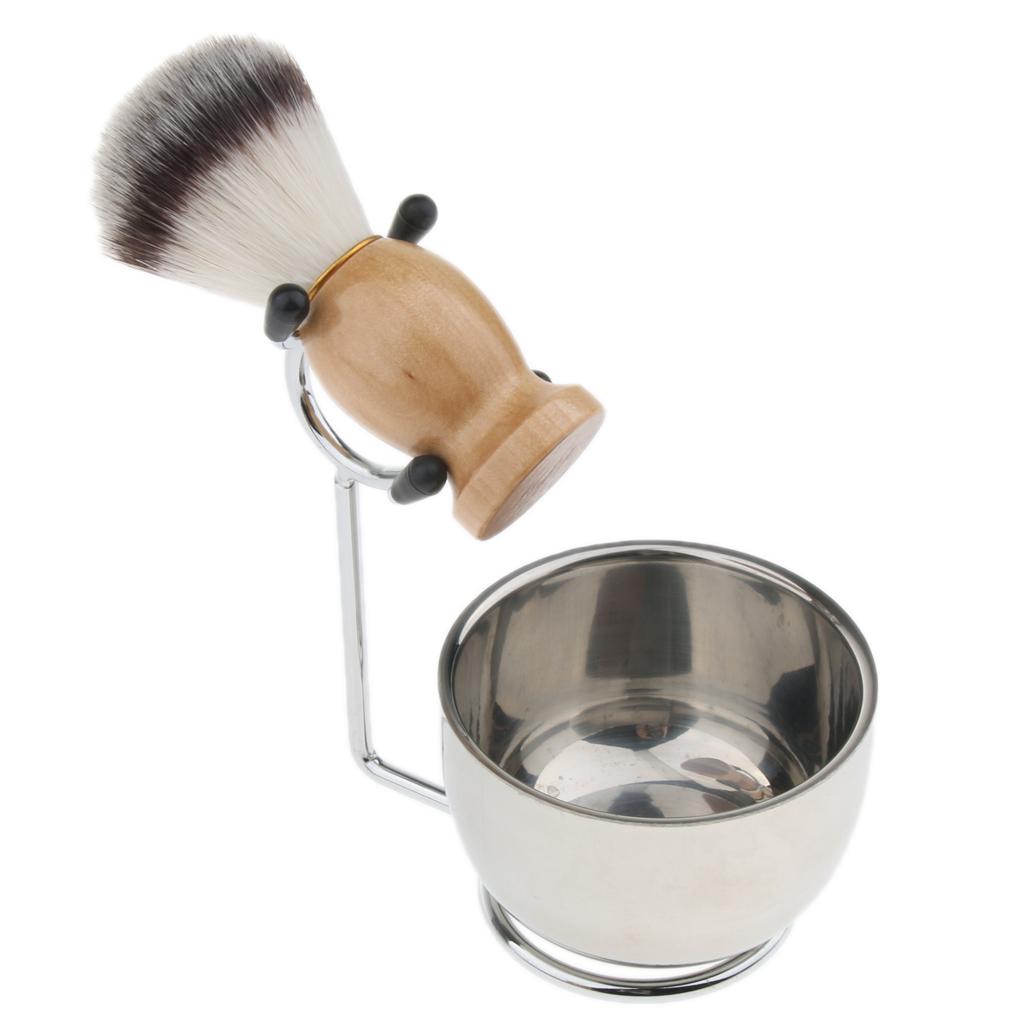 Professional Men's Grooming Shaving Set, Including Beard Brush + Stainless Stand Holder + Cream Soap Bowl Mugs Cup