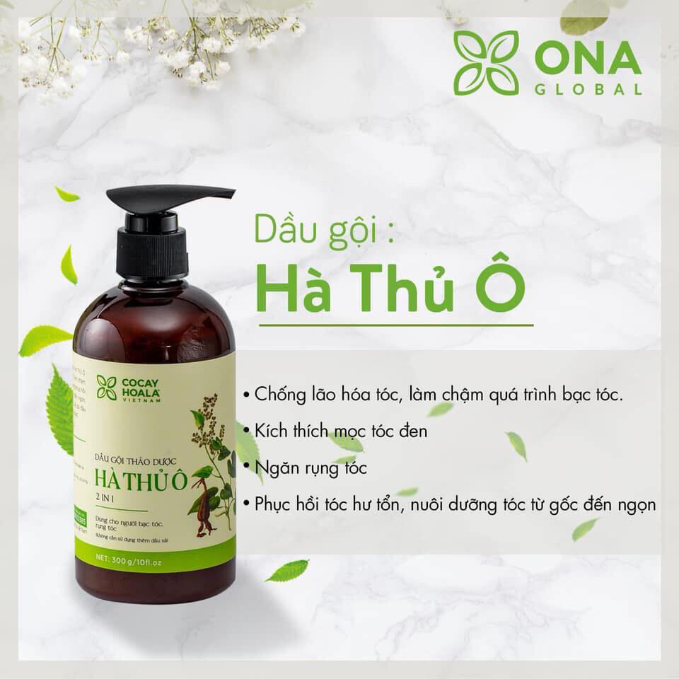 Combo 2 Dầu gội Hà Thủ Ô COCAYHOALA chai lớn 450g phục hồi tóc hư tổn Tặng 1 dầu xả gừng làm mềm tóc (150ml)