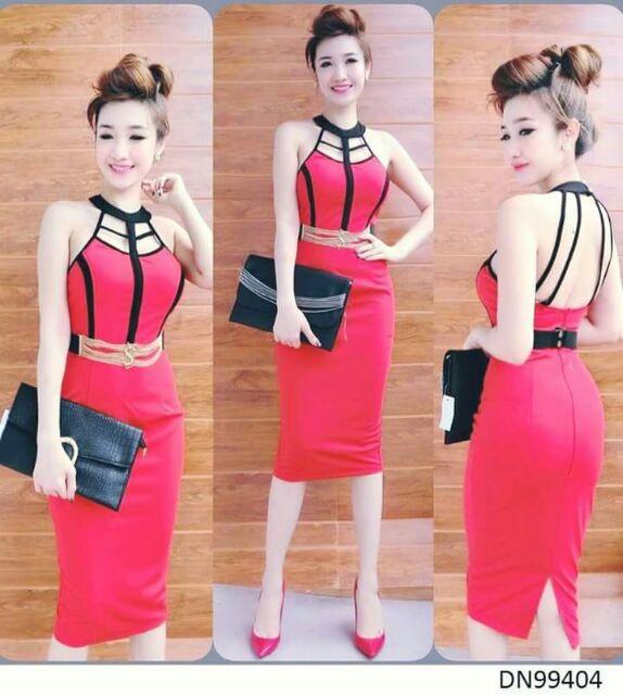 Đầm yếm đan dây phối đen