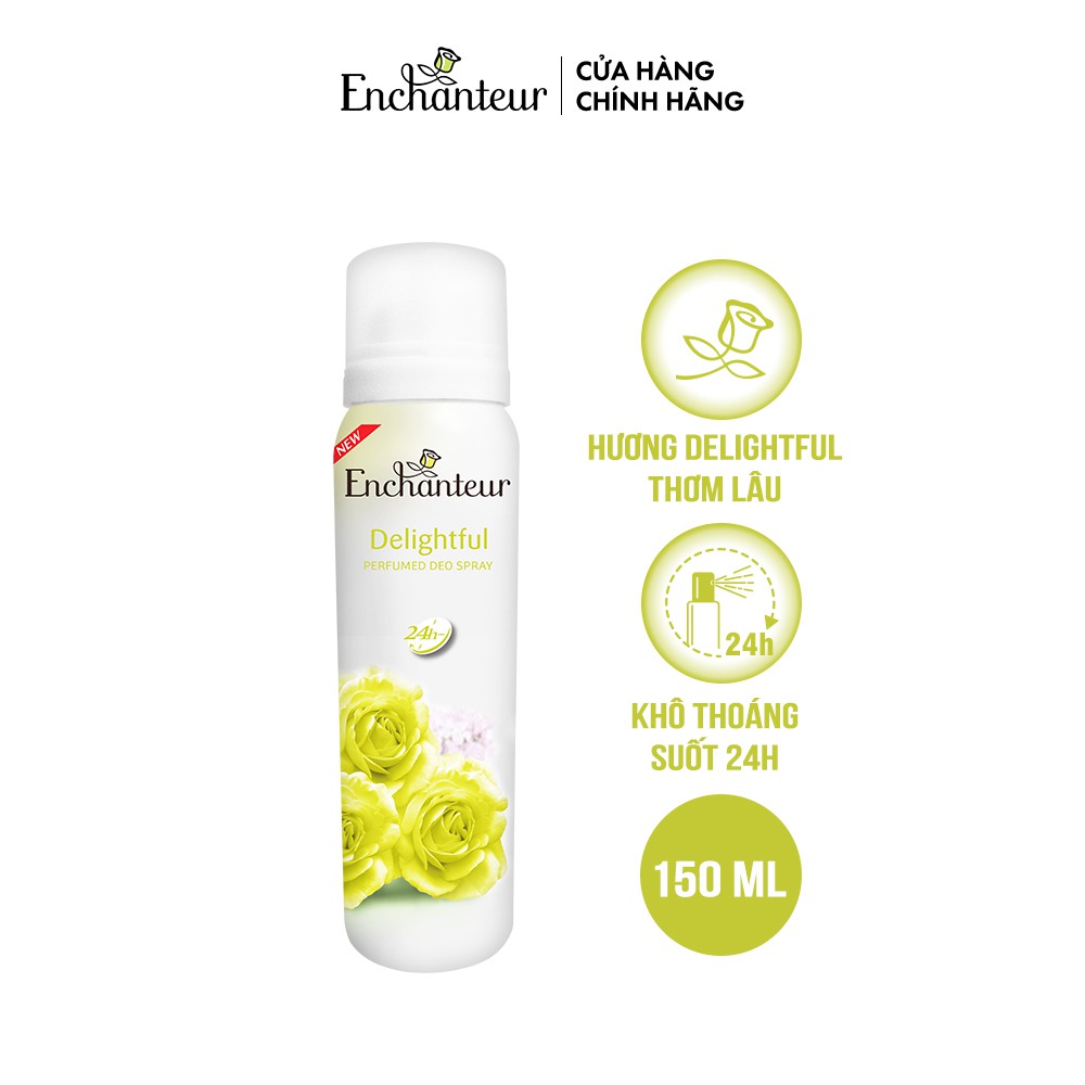 Xịt khử mùi nước hoa Enchanteur Delightful tự tin bừng sáng ngăn mồ hôi &amp; mùi cơ thể 150ml