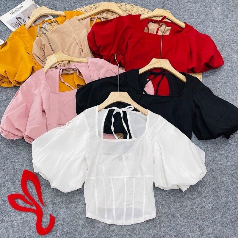 Áo Kiểu Croptop Cột Nơ Lưng YURITA Dễ Thương Kiểu Cách Tiểu Thư Siêu Xinh