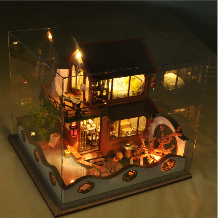 Mô hình nhà DIY Doll House Ancient Style Paradise Kèm Hộp nhạc và Mica Chống bụi