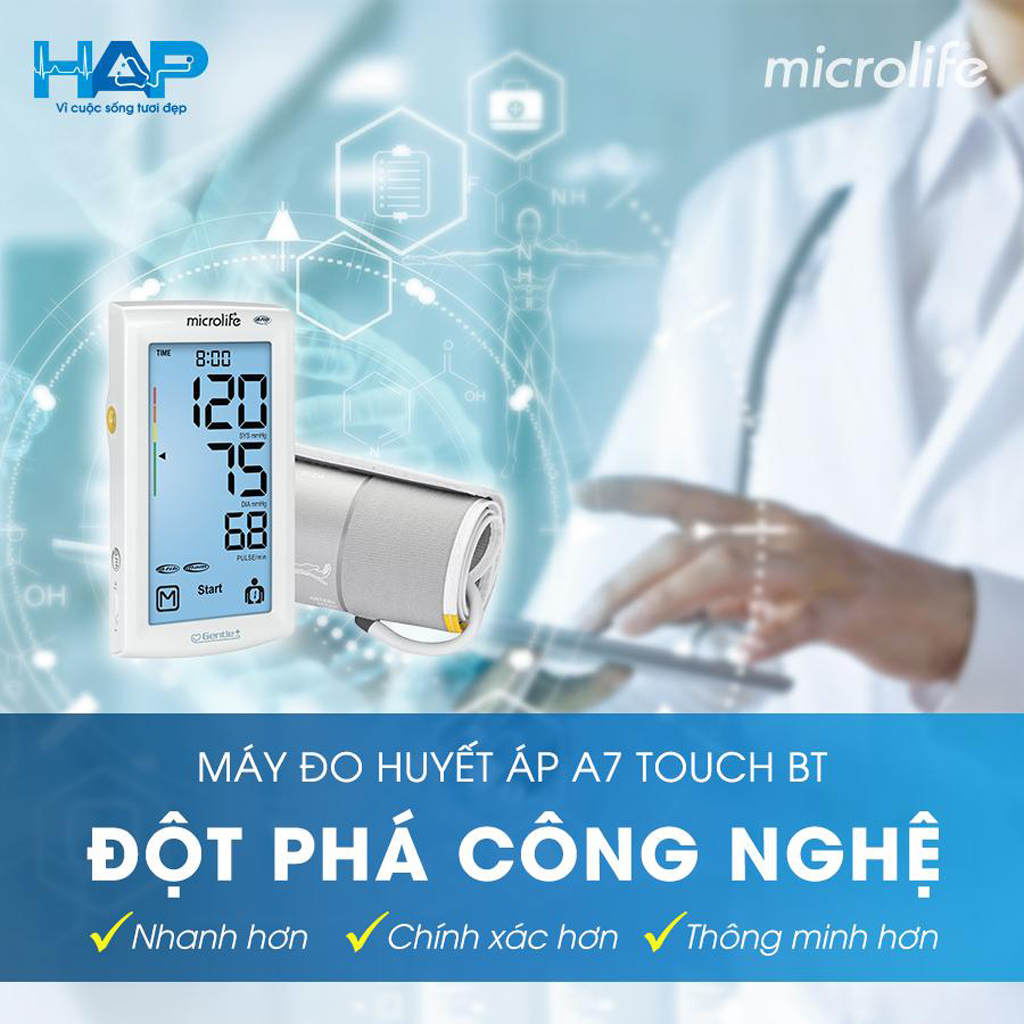 [Kết Nối Bluetooth] Máy đo huyết áp bắp tay Microlife BP A7 Touch BT - Tầm Soát Bệnh Rung Nhĩ Với Công Nghệ Afib