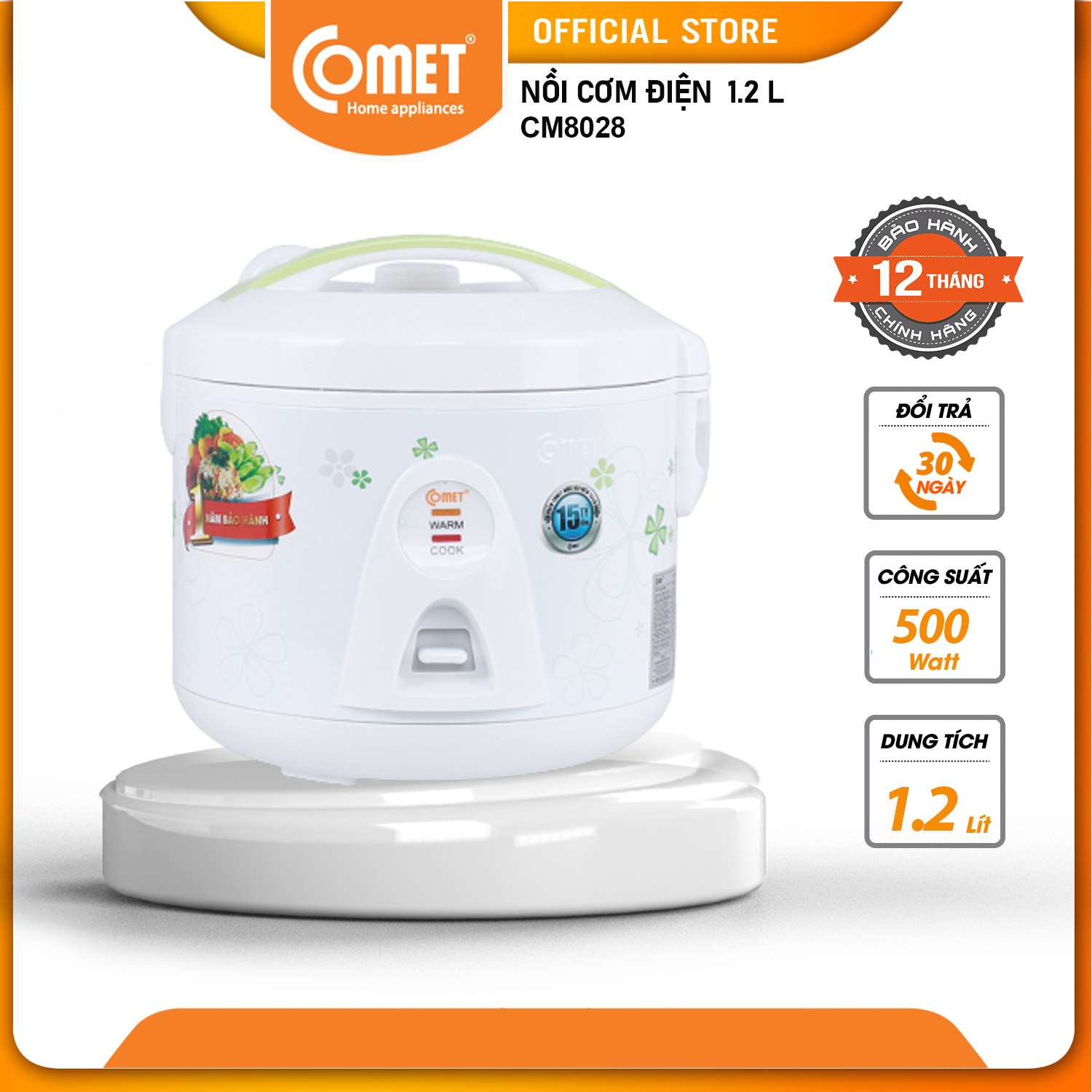 Nồi cơm điện nắp gài Comet CM8028 1.2L - Hàng chính hãng