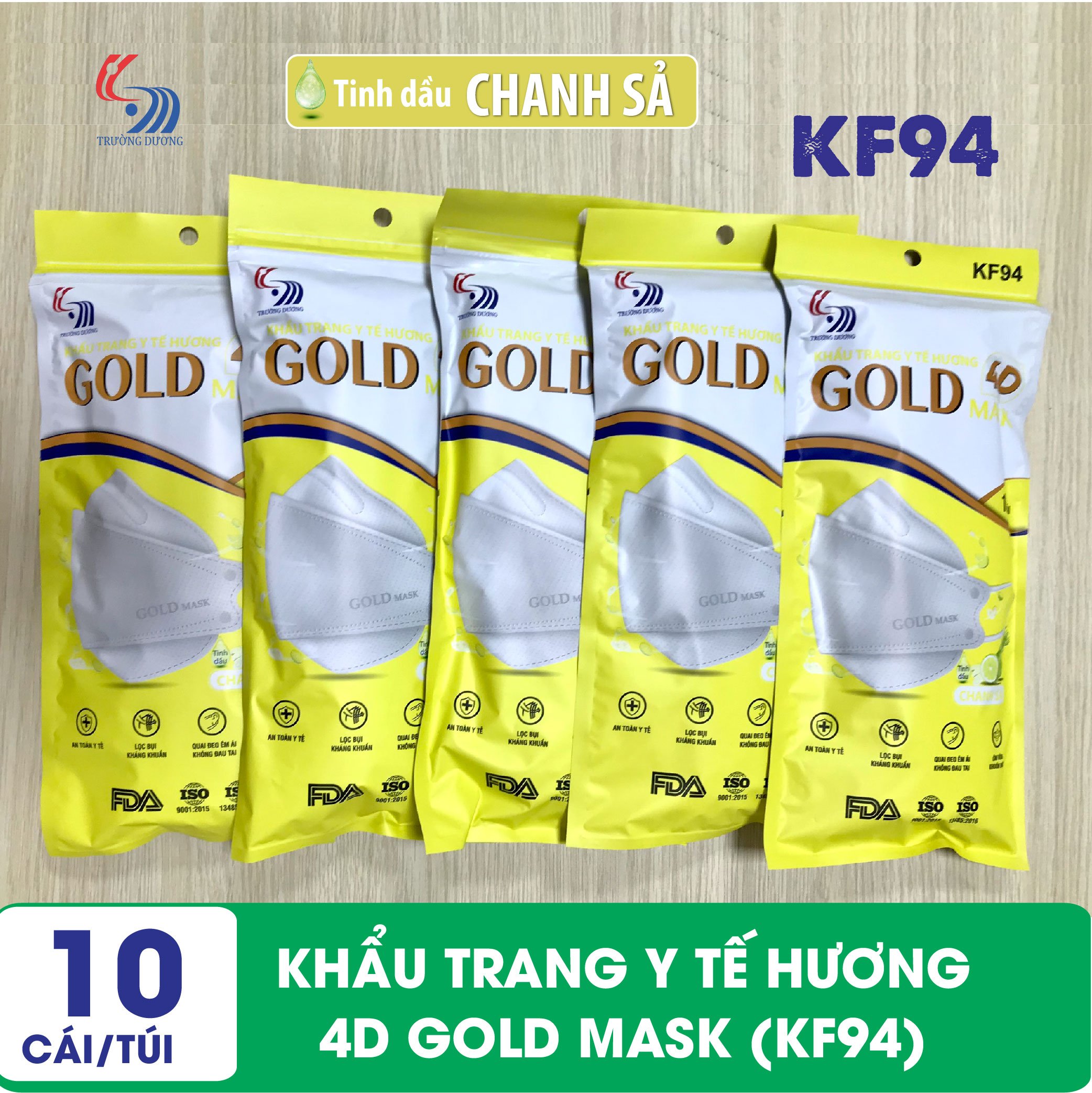 Khẩu trang y tế Hương tinh dầu Chanh Sả 4D Gold Mask (KF94) - Túi 10 chiếc