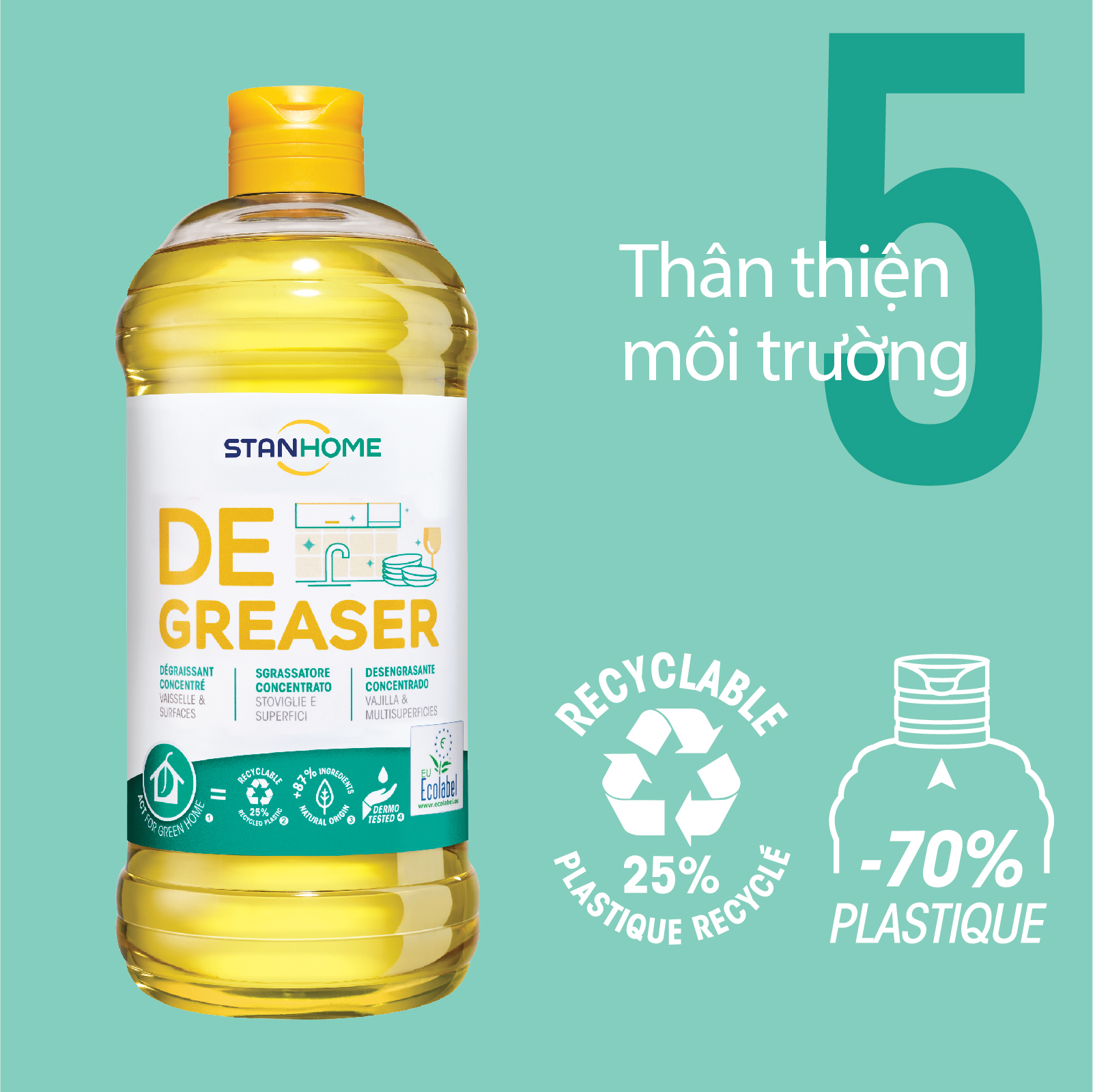 Dung dịch loại bỏ dầu mỡ hữu cơ đa năng cho da nhạy cảm Stanhome Degreaser Ecolabel 750ml