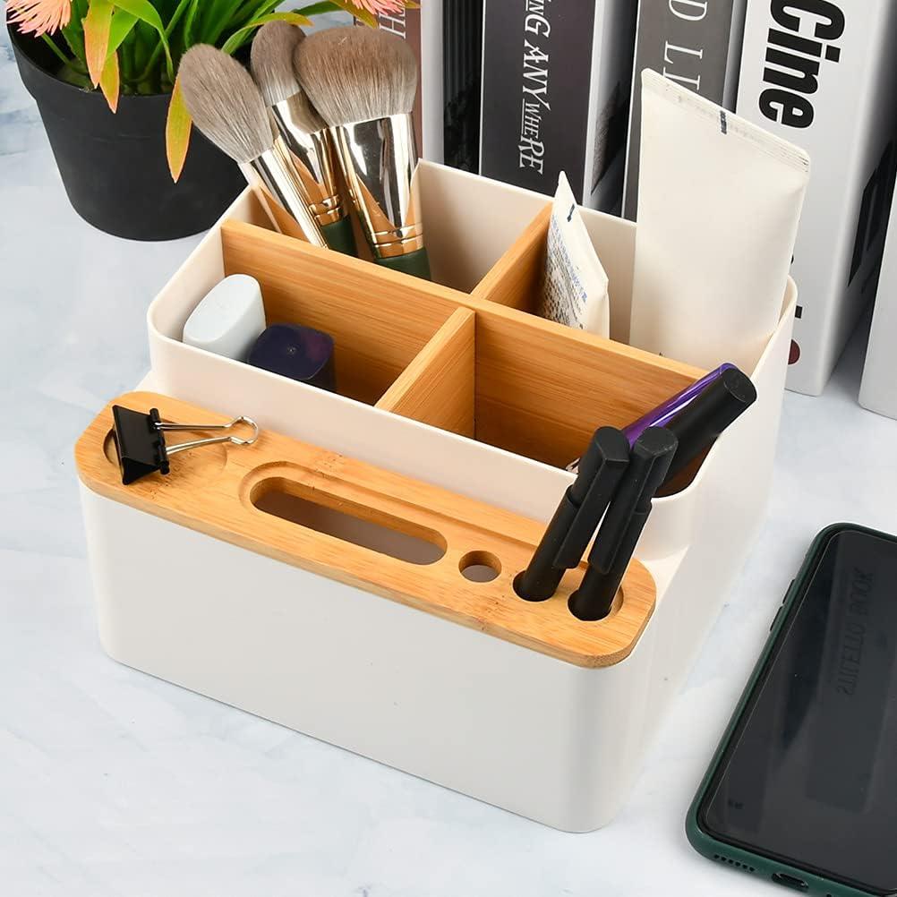 Hộp lưu trữ bàn bằng gỗ 4 ngăn tổ chức văn phòng có thể tháo rời hộp lưu trữ đa chức năng, điều khiển từ xa, trang điểm và mỹ phẩm,