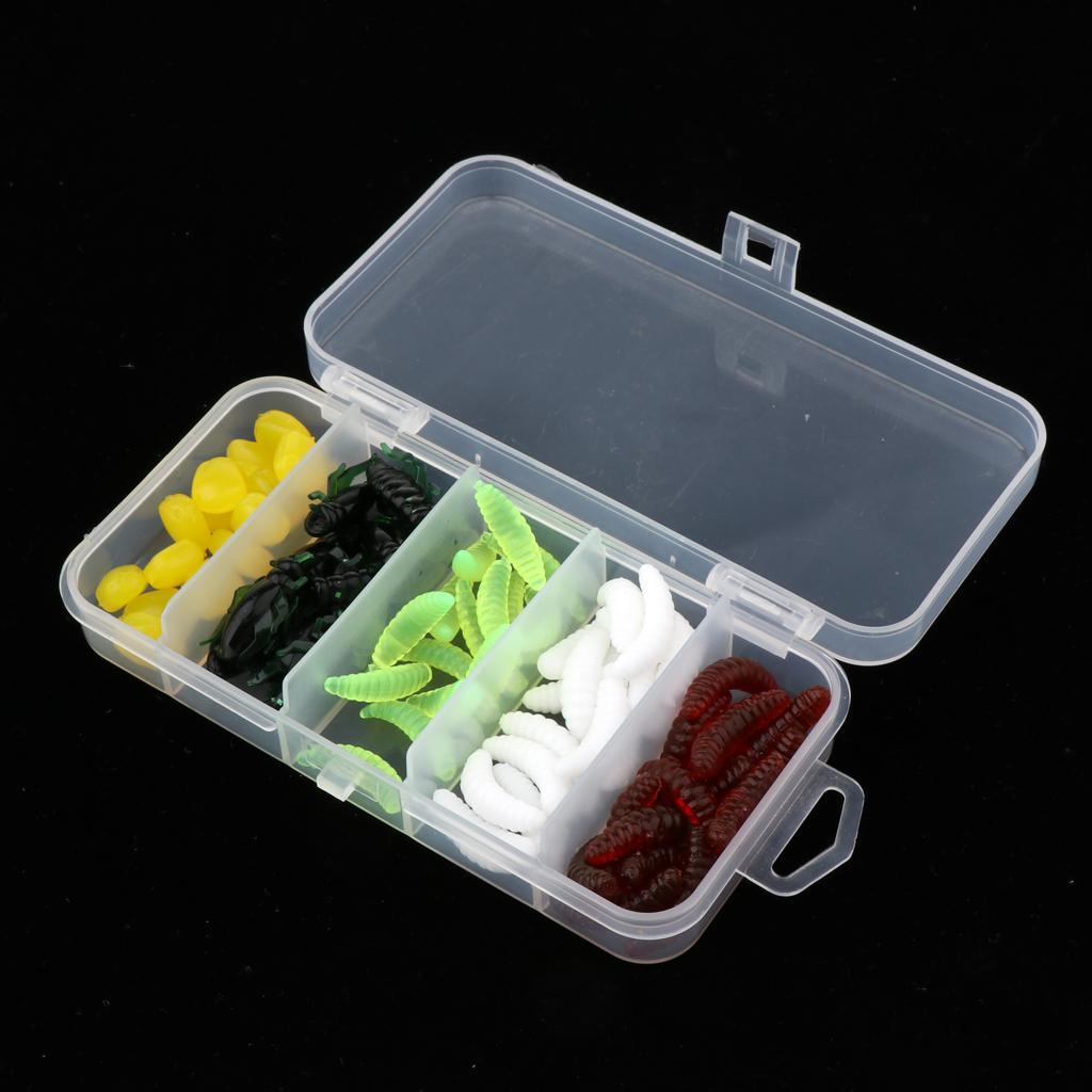 70pcs Soft Fishing Lures Set Grub Worm, Insects, Corn Niblet, Artificial Bait with Small Box