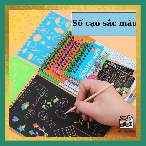 Set sổ tay ma thuật Scratch Note nhiều sắc màu và thước vẽ cho bé vui chơi sáng tạo