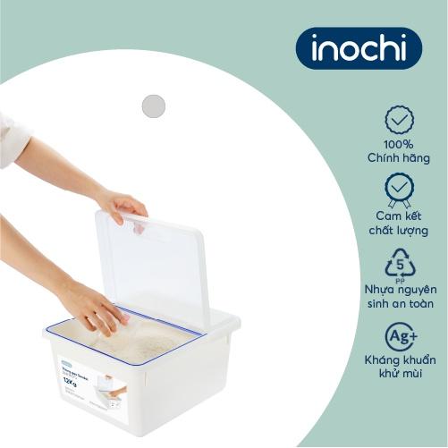 Thùng gạo Inochi - Sendai 12kg Màu sắc: Thân Trắng ngọc + Nắp Trong suốt + Gioăng Trắng trong