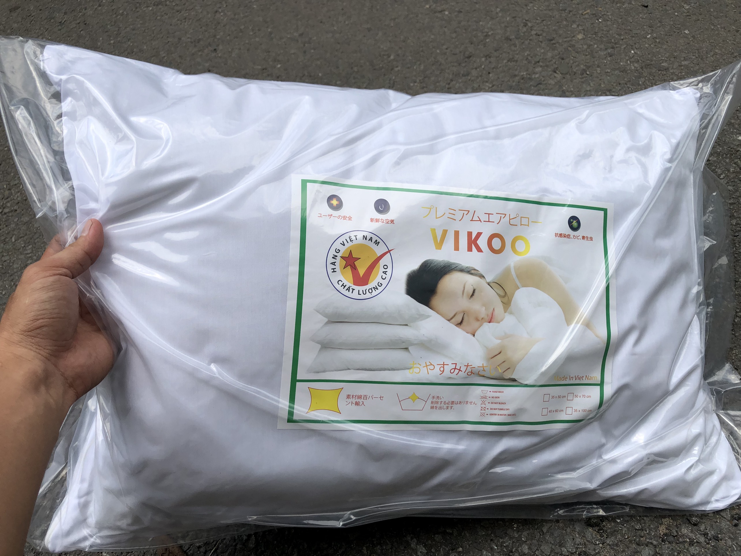 Ruột Gối Hơi Bông Cao Cấp VIKOO Tiêu Chuẩn Khách Sạn Kích Thước 40_60cm, 50cm_70cm Độ cao gối 13cm_18cm