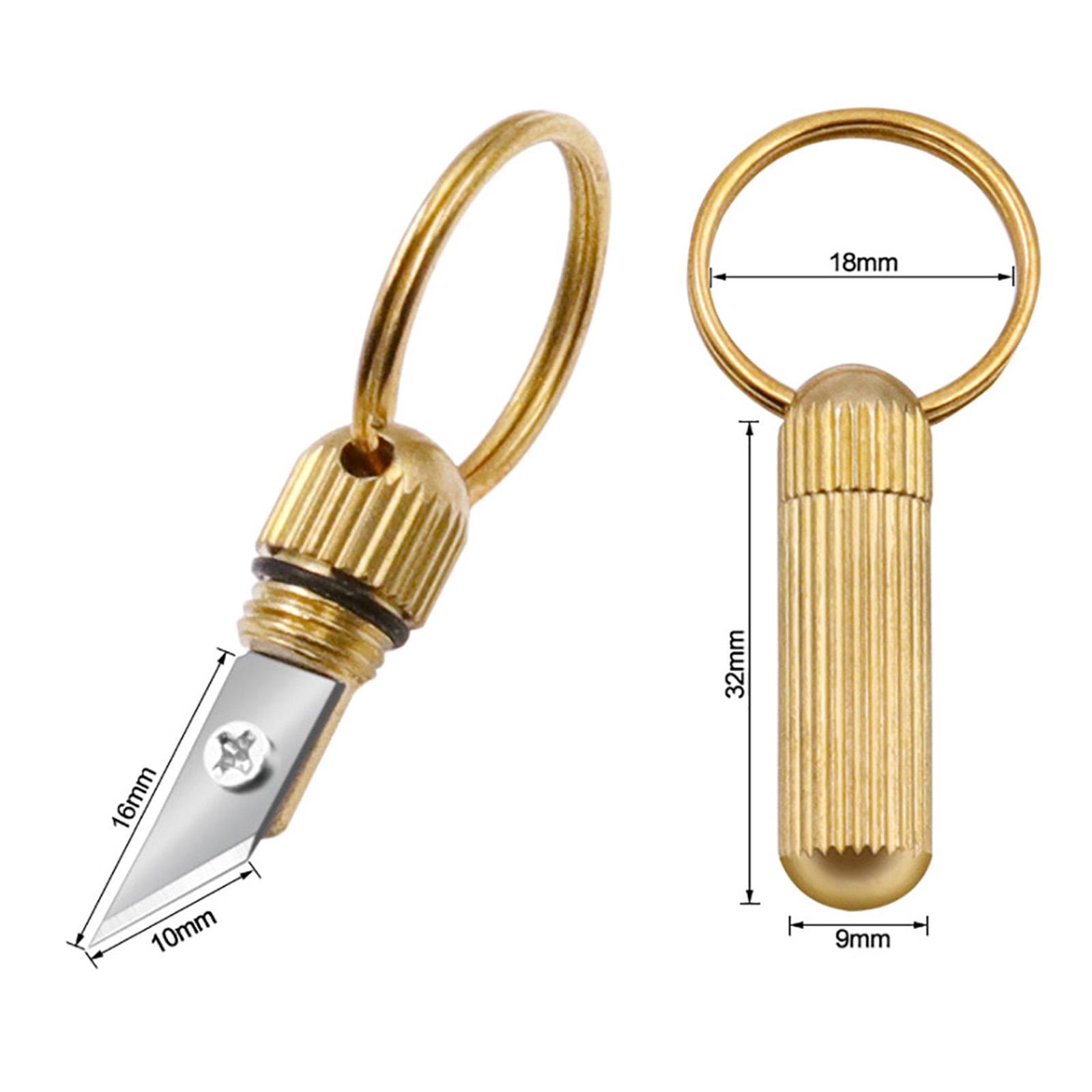 Brass Capsule Mini Knife Key Chain for Stripping Stickers Opening Cans and Unpacking Cartons Outdoor Hiking