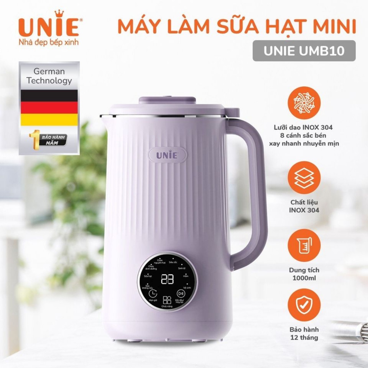 Máy Xay Nấu Đa Năng Unie UMB10, Lưỡi Dao Inox 8 Cánh, 1000W-1.0Lit, Hàng Chính Hãng