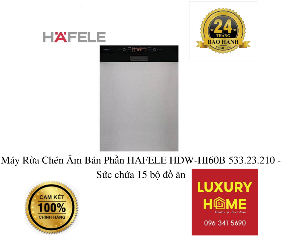 Máy Rửa Chén Âm Bán Phần HAFELE HDW-HI60B 533.23.210 - Sức chứa 15 bộ đồ ăn - Hàng Chính Hãng