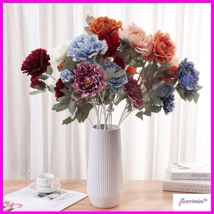 Hoa lụa cao cấp, hoa mẫu đơn giả 2 bông 1 nụ cỡ lớn cao 70cm trang trí nhà cửa sang trọng Flowermini