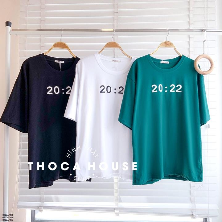 Áo thun cotton cổ tròn in số 20:22 hot trend trắng, đen, xanh THOCA HOUSE unisex, chất vải mềm mại thoải mái