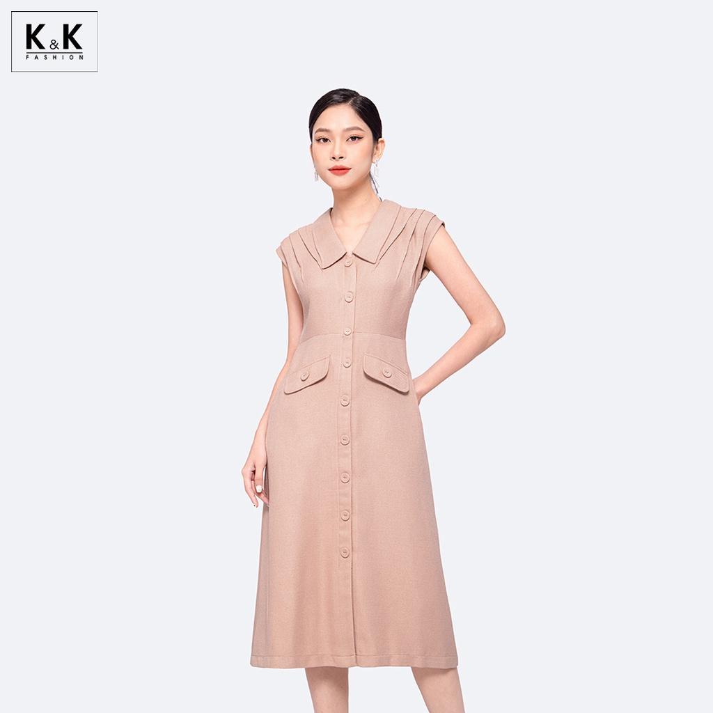 Đầm Công Sở Dáng Chữ A Phối Nút K&amp;K Fashion KK119-12 Chất Liệu Cotton Chéo