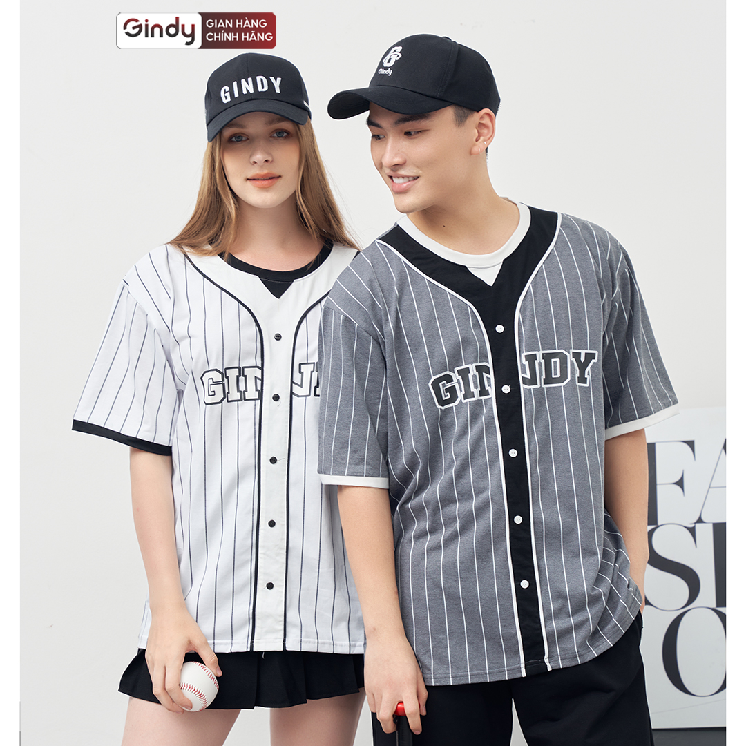 Áo thun unisex tay lỡ form rộng cotton phông bóng chày nam nữ kẻ sọc thể thao local brand GINDY A067