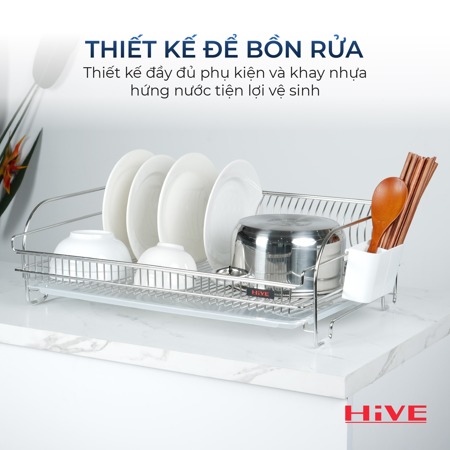 Giá úp chén bát HiVE DG BIG 2 TẦNG (CÓ KHAY NHỰA)