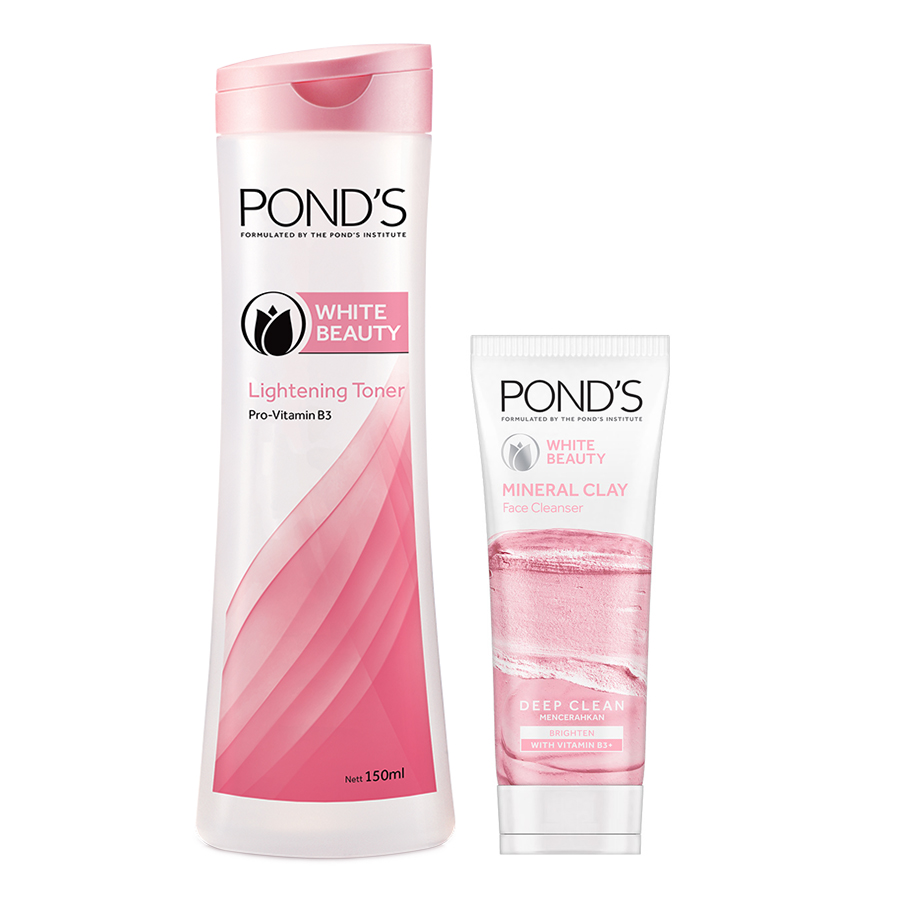 Combo Pond's Sữa Rửa Mặt Đất Sét Khoáng Sạch Sâu Sáng Mịn (90g) &amp; Nước Hoa Hồng Trắng Hồng Rạng Rỡ (150ml)