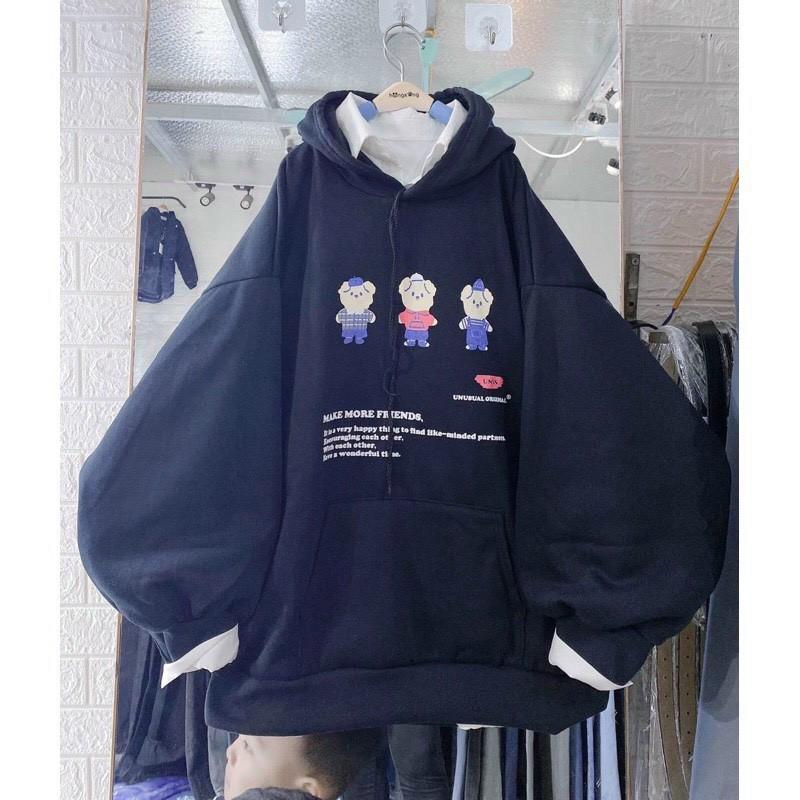Áo Hoodie Tay Phồng 3 Chú Lợn Hai Màu Form Rộng Siêu HOT