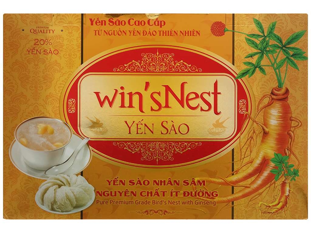 Yến Sào win'sNest Nhân Sâm Nguyên Chất Ít Đường 20% (6 lọ x 70 ml/ Hộp) kèm túi xách