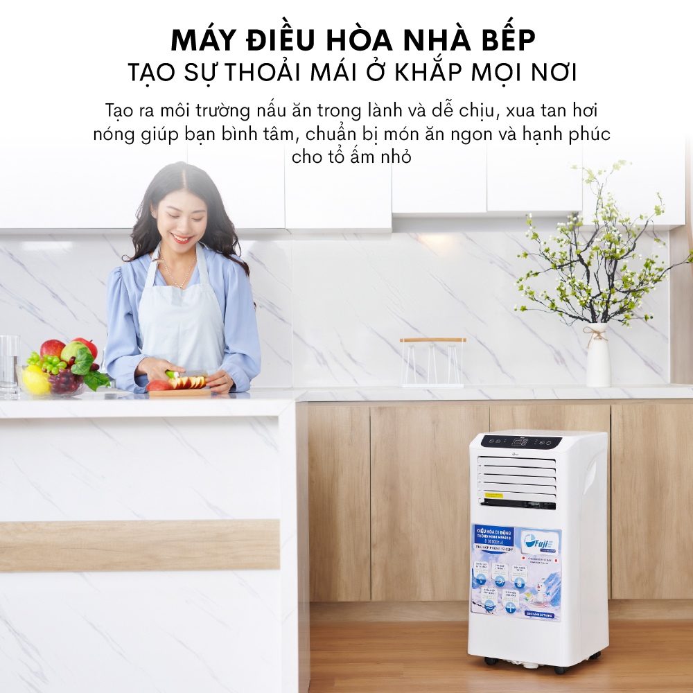 Điều hòa di động 9000 BTU-14.000 BTU FUJIHOME, máy lạnh đứng di động mini 4 chức năng, làm lanh, hút ẩm, lọc không khí, quạt điều khiển qua App, không cần lắp đặt - Hàng chính hãng