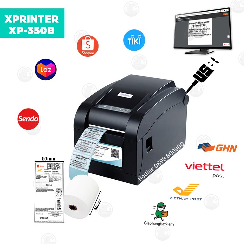 Máy in tem mã vạch 2 chức năng Xprinter 350B - Hàng Chính Hãng - Cam kết Chất lượng