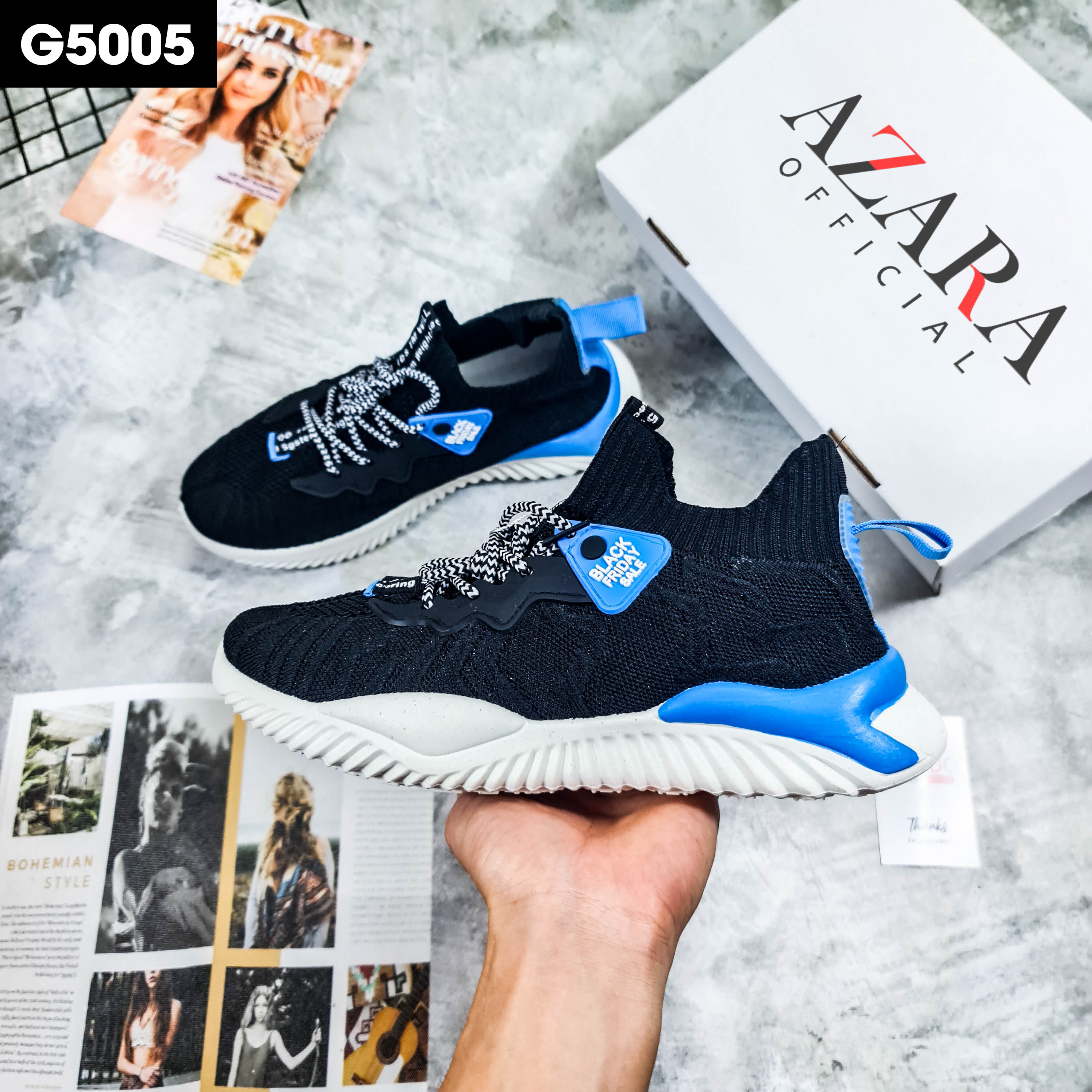 Giày Thể Thao Nam AZARA - Sneaker Đen Xanh - Đỏ Trắng - Kaki, Giày thể thao thoáng khí, Êm Chân - G5005