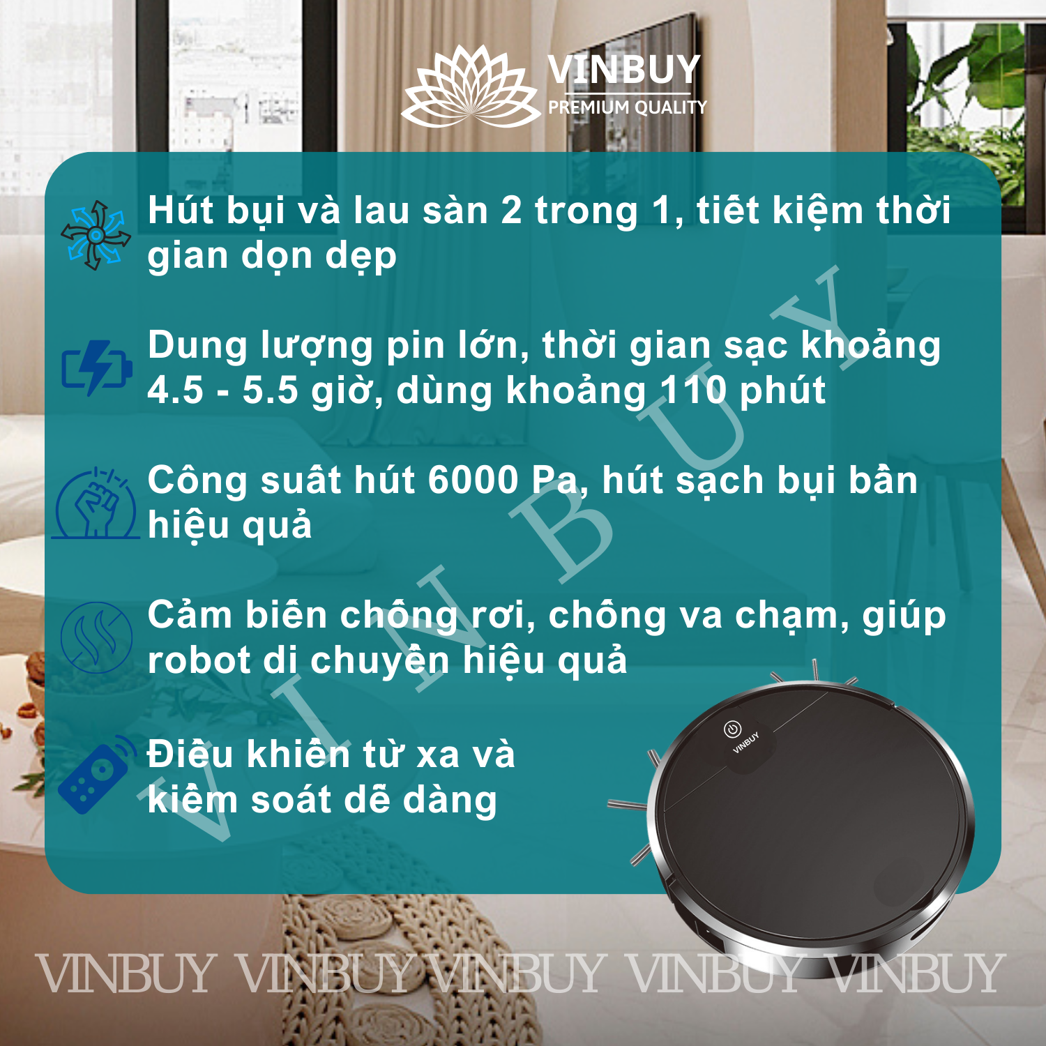 ROBOT HÚT BỤI VÀ LAU SÀN 2 TRONG 1 VINBUY – HÀNG CHÍNH HÃNG