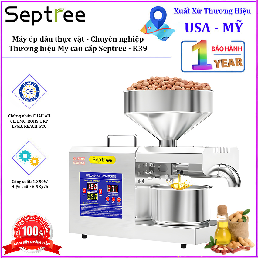 Máy ép dầu thực vật chuyên nghiệp nâng cấp hoàn toàn, kinh doanh, nhà hàng, khách sạn. Thương hiệu Mỹ cao cấp Septree - K39. HÀNG CHÍNH HÃNG