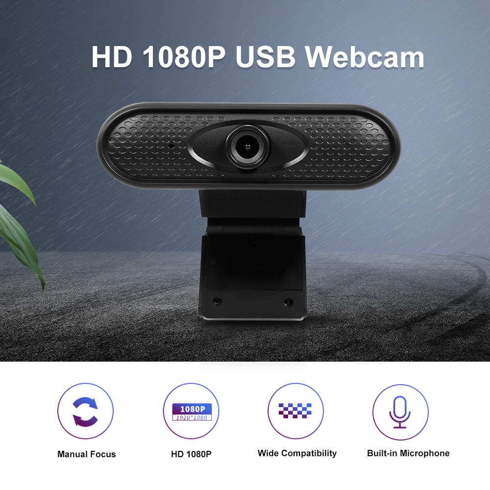 Máy Ảnh Web Không Ổ Đĩa HD 1080p Tiêu Điểm USB Với Camera Tích Hợp Micrô Cho PC Máy Tính Xách Tay, Màu Đen