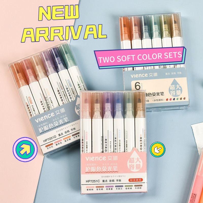 Bút dạ quang 6 màu highlight, bút đánh dấu nhớ dòng cute nhiều màu marker dễ thương