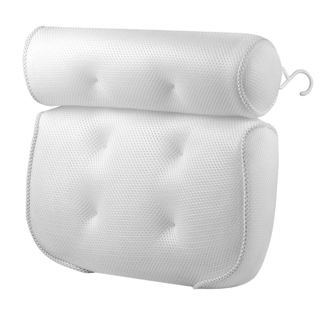Mesh Bathtub Bath Pillow Non-Slip Head Shoulder Neck Back Rest Cushion White
