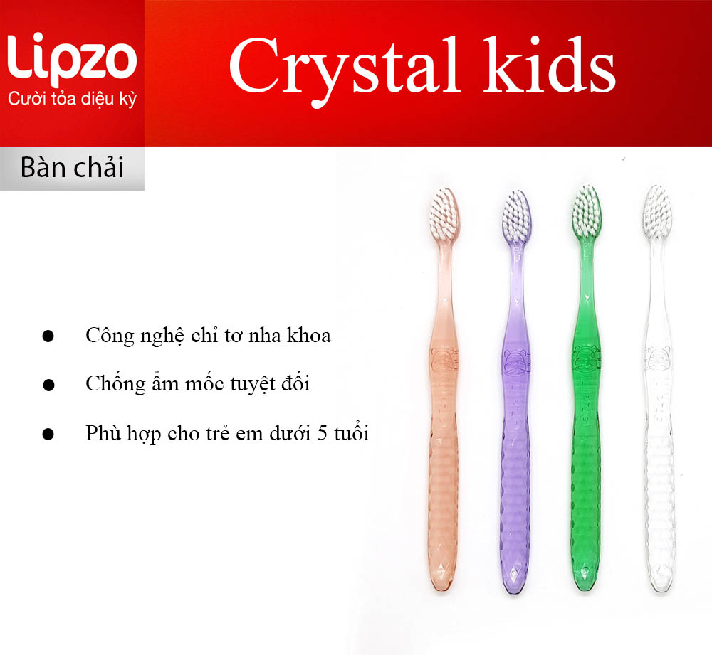 Combo 3 Bàn Chải Đánh Răng LIPZO Crystal Kids Lông Chỉ Tơ Nha Khoa Kháng Khuẩn Dành Cho Trẻ Em Từ 2 -5 Tuổi